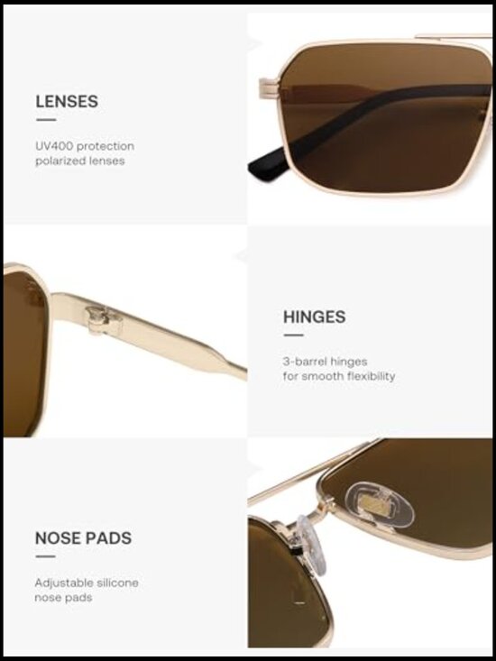 Retro Polarized Square Sunglasses Metal Frame UV Protection Unisex main image 6